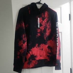 Hollister Men's Tie-Dye Red and Black Hoodie